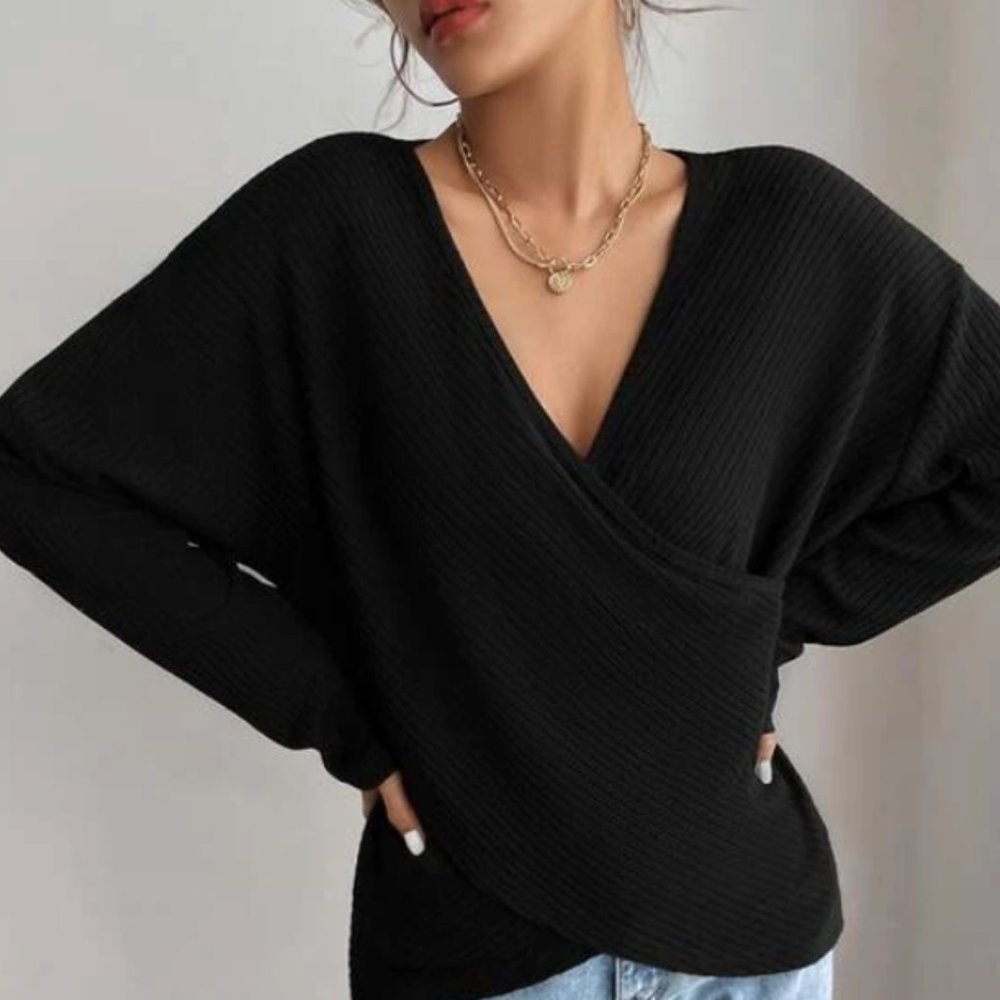 Shein Batwing Cross Wrap Knit Shirt, Ladies Size Small